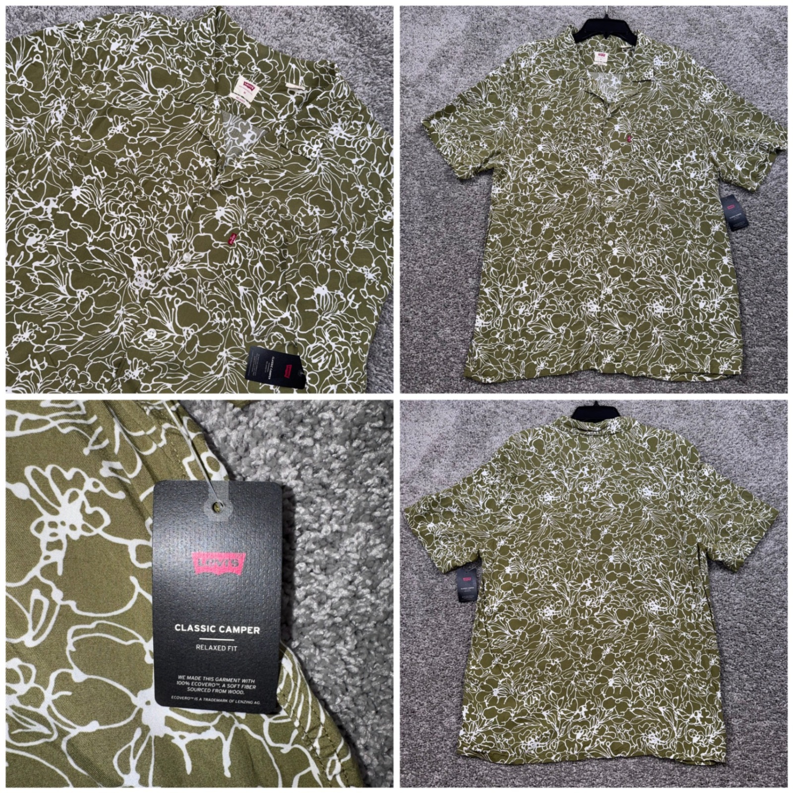 Levi's Classic Camper Shirt Mens Floral Relaxed Fit Olive Green Medium New